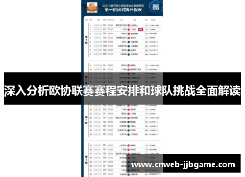 深入分析欧协联赛赛程安排和球队挑战全面解读 深入分析欧协联赛赛程安排和球队挑战全面解读
